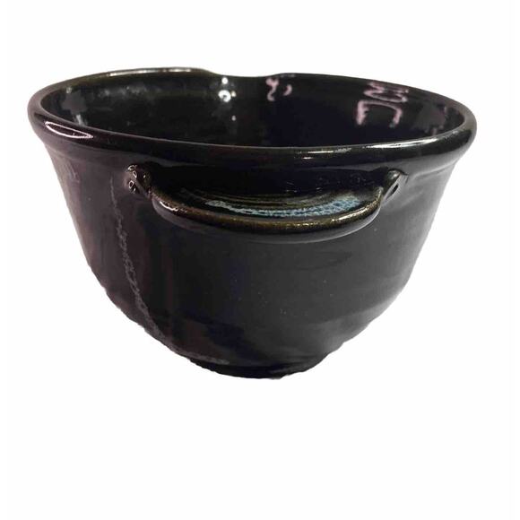 VTG Dough Bowl Studio Pottery Batter Spout Black Blue Signed Boho Whimsygoth 70s - Picture 4 of 15